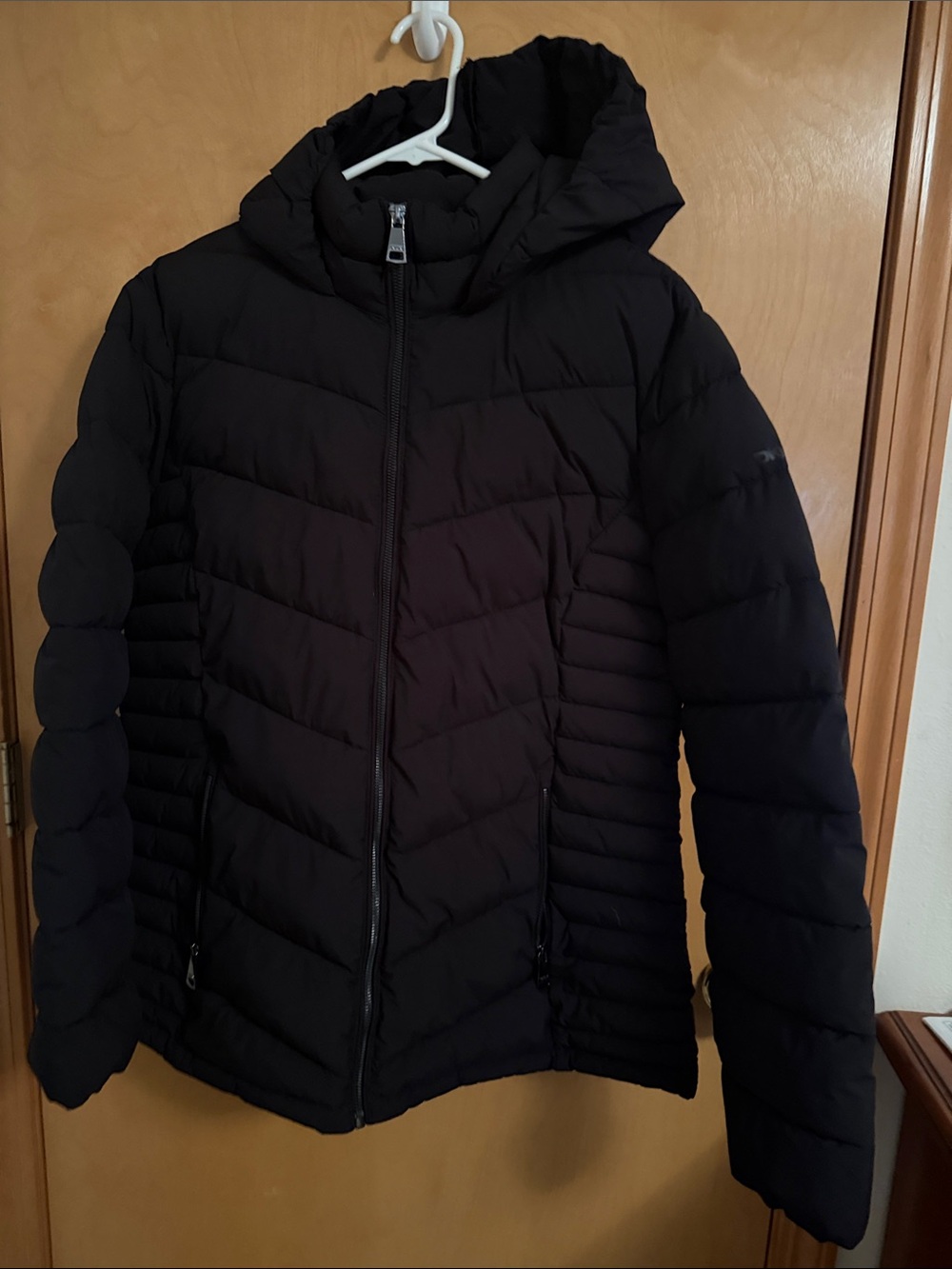 DKNY Black Quilted Hooded Puffer Jacket